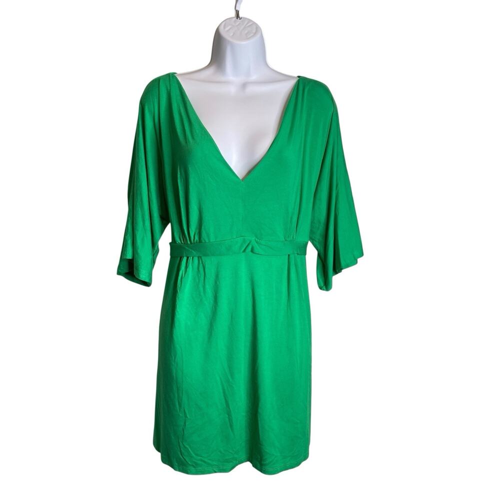 Kim Parrish Women's Kelly Green Liquid Knit‎ V Neck Stretchy Dress Size 2X Flowy